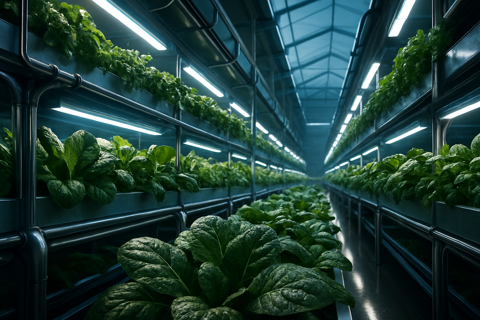 Overhead view of sustainable hydroponic farm